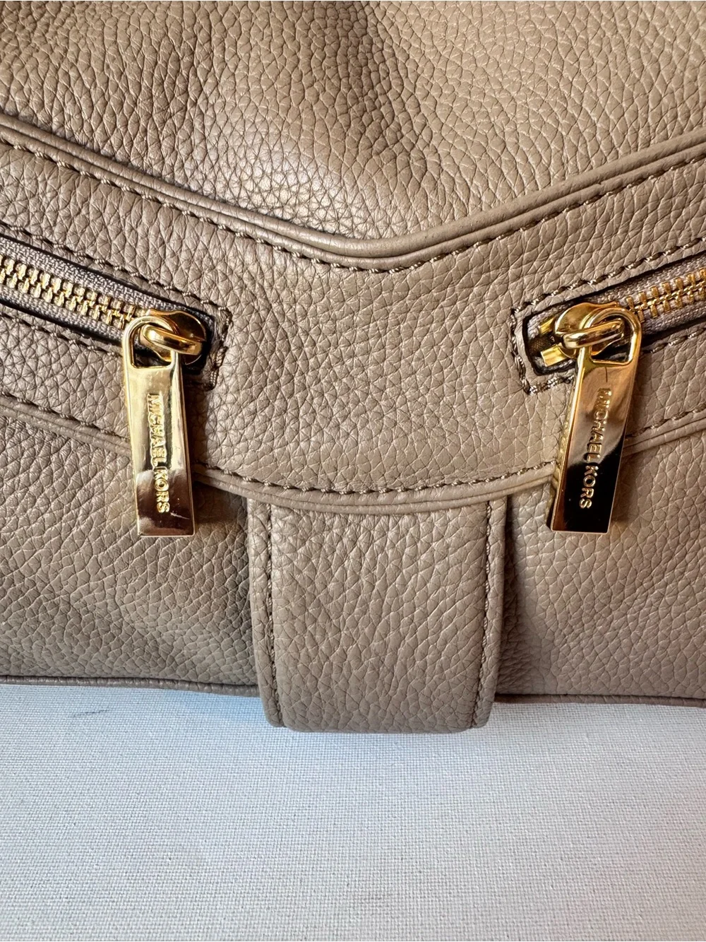 Michael Kors Jamesport Taupe Pebbled Leather Hobo with Gold Hardware large tote